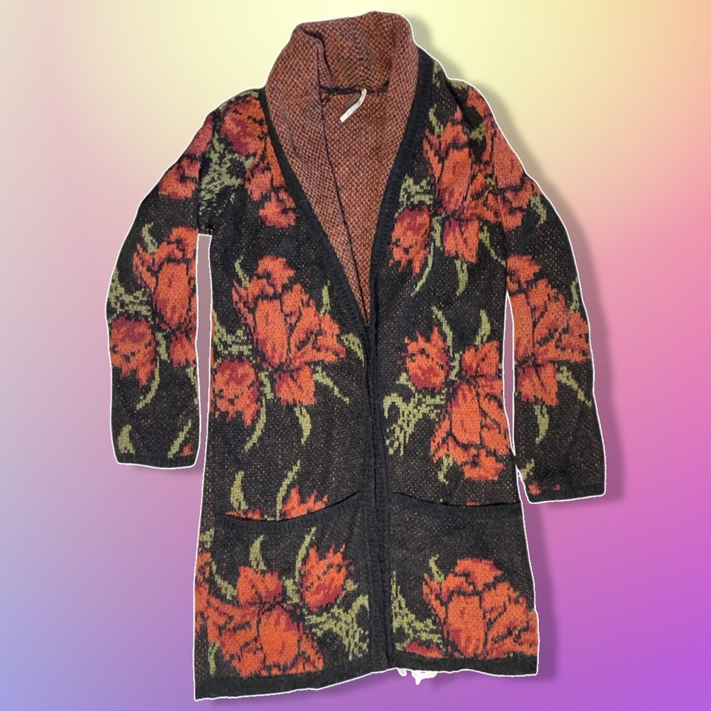 Black Free People Flower Power Cardigan